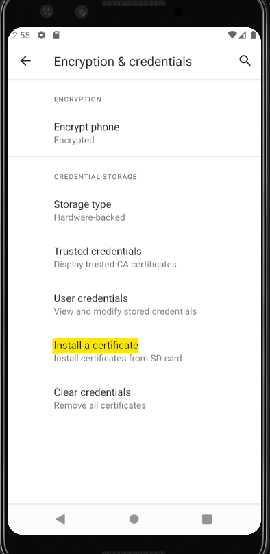 install-certificates-settings-app-emulator-screenshot