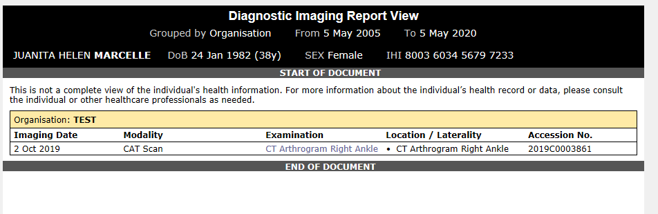 MHR Get Views Diagnostic Imaging Group By