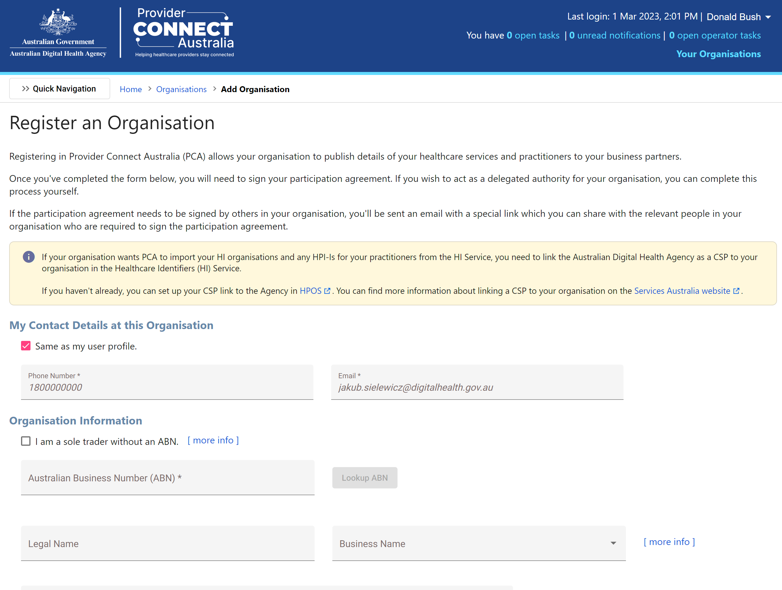 publisher register organisation screenshot 1