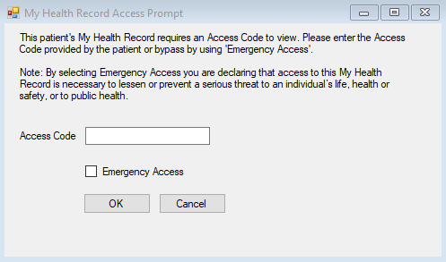 My Health Record Landing Access Prompt