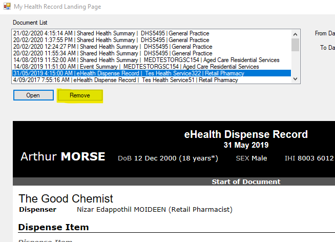 MHR Remove Document Test Case