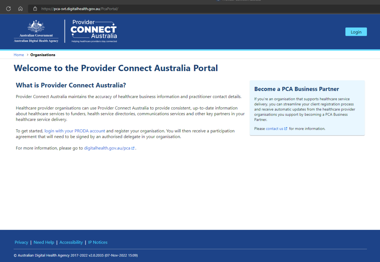 welcome to the provider connect australia portal screenshot